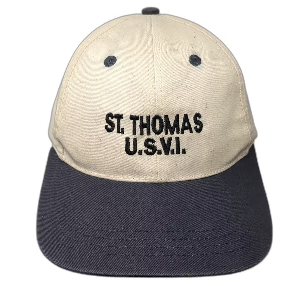 Del Sol St Thomas U.S.V.I. Baseball Cap Hat Beige Blue OS Embroidered Slideback